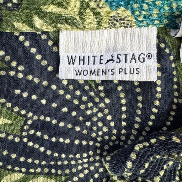 Vtg White Stag Shirt Womens Plus Size 22/24 Green Button Up Floral Flowy Texture - Picture 5 of 7
